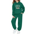 thumbnail image 1 of Girls 2 Piece Outfits Christmas Printed Funny Hoodie and Joggers Pant Set Tracksuit Loose Sweatsuits with Pockets (12-13 Years, Green 03), 1 of 6