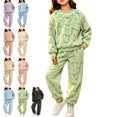thumbnail image 1 of Girls 2 Piece Outfits Clothes Fleece Flannel Winter Fluffy Warm Plush Fuzzy Pullover Sweatshirt and Sweatpant Pajamas Sweatsuit 5-14 Years, 1 of 6