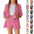thumbnail image 1 of Girls 2 Piece Outfits Formal Blazer Set 2-Piece Outfit Button Front Long Sleeve Suit with Elastic Waist Pants for Weddings Performances(Hot Pink,7-8 Years), 1 of 6