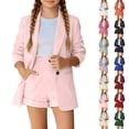 thumbnail image 1 of Girls 2 Piece Outfits Formal Blazer Set 2-Piece Outfit Button Front Long Sleeve Suit with Elastic Waist Pants for Weddings Performances(Pink,5-6 Years), 1 of 6