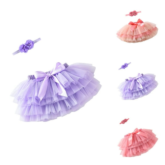 Girls 2 Piece Outfits Girl Set Toddler Baby Girls Soft Fluffy Tutu Skirt Solid Bowknot Party Carnival Mesh Tulle Tutu Skirt With Hairband