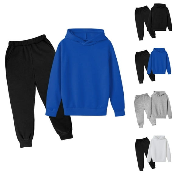 Girls 2 Piece Outfits Girl Sets Children Kids Casual Solid Color Long Sleeve Hoodie Pullover Sweatshirt Tracksuit Jogger Sweatpants Unisex 2 PC Sweatsuit Set