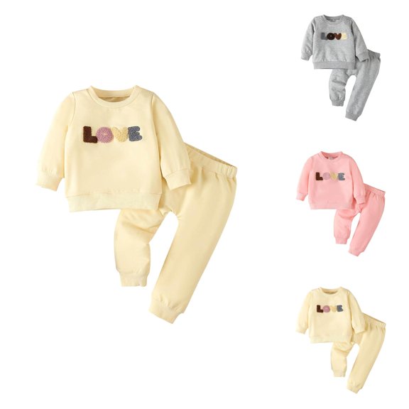Girls 2 Piece Outfits Girl Sets Toddler Boys Girls Long Sleeve Letter Embroider T Shirt Pullover Tops Pants Outfits