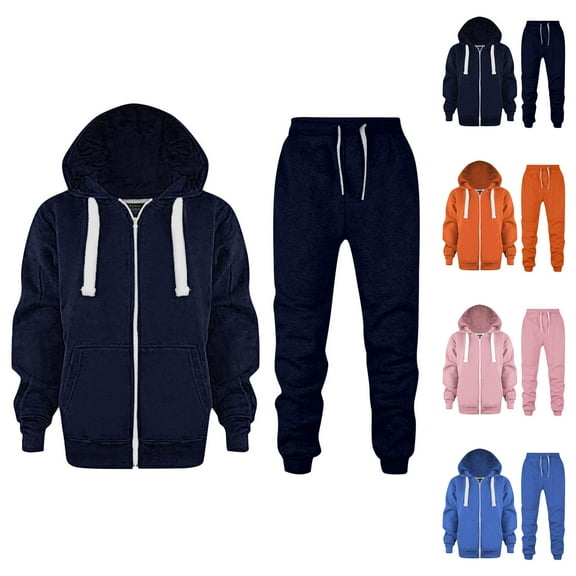 Girls 2 Piece Outfits Girls Clothing Sets Baby Kids Long Sleeve Color Solid Zip Up Hoodie Sweatshirt Top Girls Coat Jackets And Pants With Pocket