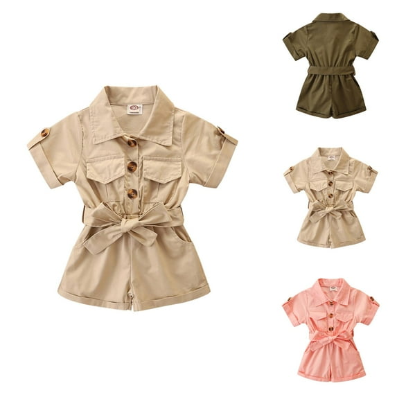 Girls 2 Piece Outfits Girls' Clothing Sets Summer Girl Short Sleeve Stylish Cargo Jumpsuit