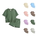 thumbnail image 1 of Girls 2 Piece Outfits Girls Clothing Sets Toddler Kids Baby Boy Girl Solid Cotton Pullover Short Sleeve Sweatshirt T Shirt Crewneck Tops Shorts Set Spring Summer Clothes, 1 of 5