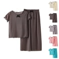 thumbnail image 1 of Girls 2 Piece Outfits Girls Set Girls Outfits Set Toddler Summer Casual Outfit Pure Color Round Neck Ruffled Sleeve Top And Pants Wear For 1 8 Years, 1 of 4