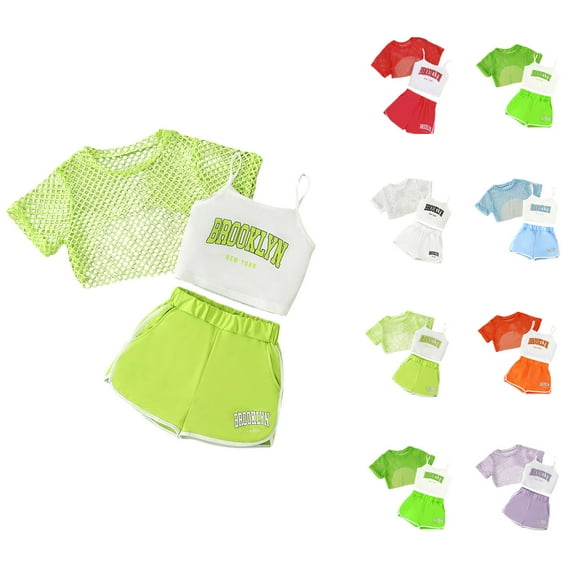 Girls 2 Piece Outfits Girls Sets Girls Summer Outfits 3 Piece Set Casual Loose Fit Sleeveless Top Shorts Combo For Outdoor Activities Age 8 14 Comfortable Breathable Playwear