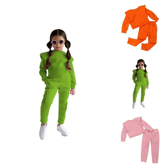 Girls 2 Piece Outfits Girls Sets Kids Toddler Baby Girls Boys Autumn Winter Solid Cotton Long Sleeve Hoodie Pullover Sweatshirt Set Clothes