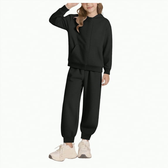 Girls 2 Piece Outfits Jogger Sets Zip Up Hoodie Sweatshirts Sweatpants with Pockets Tracksuits Sweatsuits
