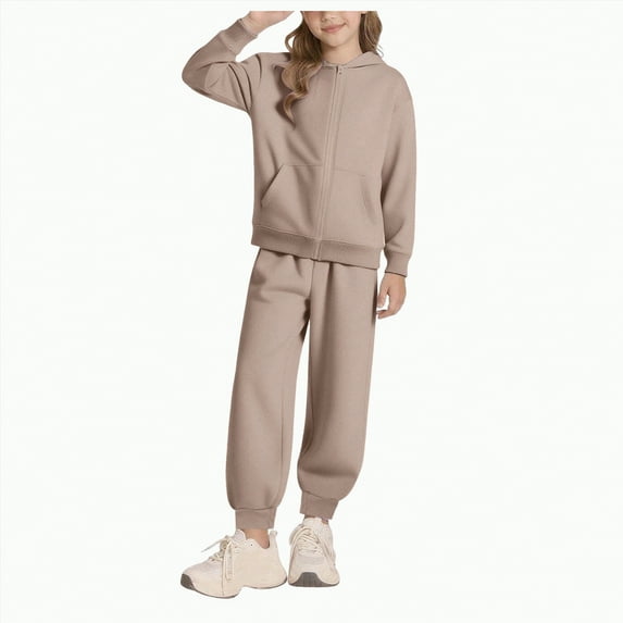 Girls 2 Piece Outfits Jogger Sets Zip Up Hoodie Sweatshirts Sweatpants with Pockets Tracksuits Sweatsuits