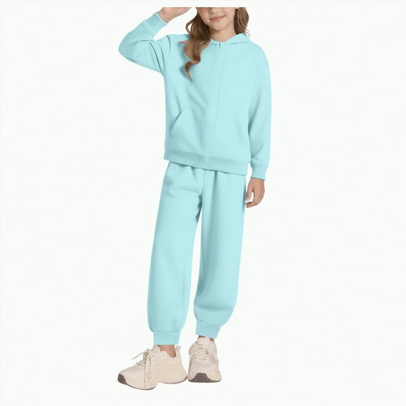 Girls 2 Piece Outfits Jogger Sets Zip Up Hoodie Sweatshirts Sweatpants with Pockets Tracksuits Sweatsuits
