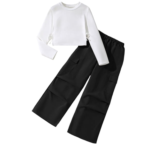 Girls 2 Piece Outfits Long Sleeve Crop Top Sweatshirt and Cargo Pants Kids Teen Athletic Fall Outfits Clothing Sets Tracksuit