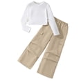 thumbnail image 1 of Girls 2 Piece Outfits Long Sleeve Crop Top Sweatshirt and Cargo Pants Kids Teen Athletic Fall Outfits Clothing Sets Tracksuit, 1 of 7