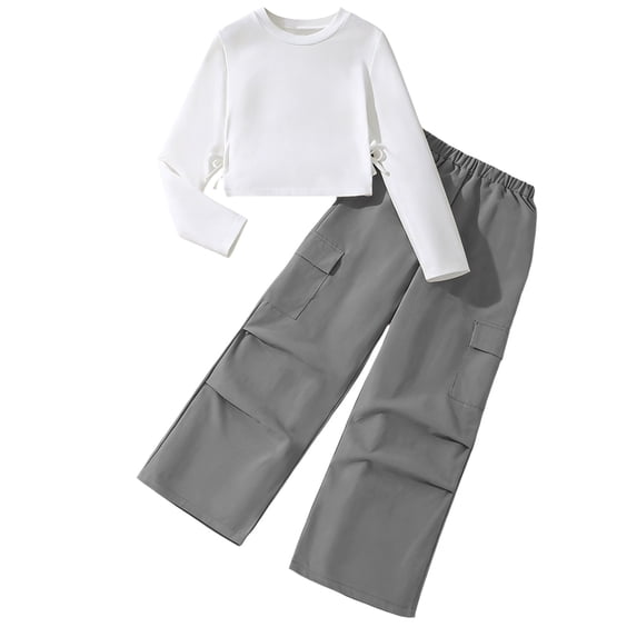 Girls 2 Piece Outfits Long Sleeve Crop Top Sweatshirt and Cargo Pants Kids Teen Athletic Fall Outfits Clothing Sets Tracksuit