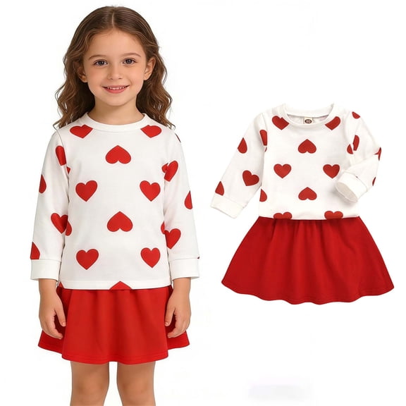Girls 2 Piece Outfits Long Sleeve Heart Sweatshirt and Skirt Set Girl Spring Clothes Girls Outfit 4-5 Years