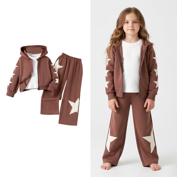 Girls 2 Piece Outfits Long Sleeve Hoodie Zip up Star Sweatshirt and Sweatpants Set Girls Spring Outfits Size 5-6 Years Girls Clothes