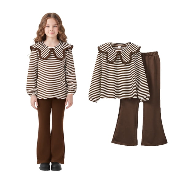 Girls 2 Piece Outfits Long Sleeve Stripe Sweatshirt and Flared Pants Sets Girl Spring Clothes Cute Outfit 9-10 Years