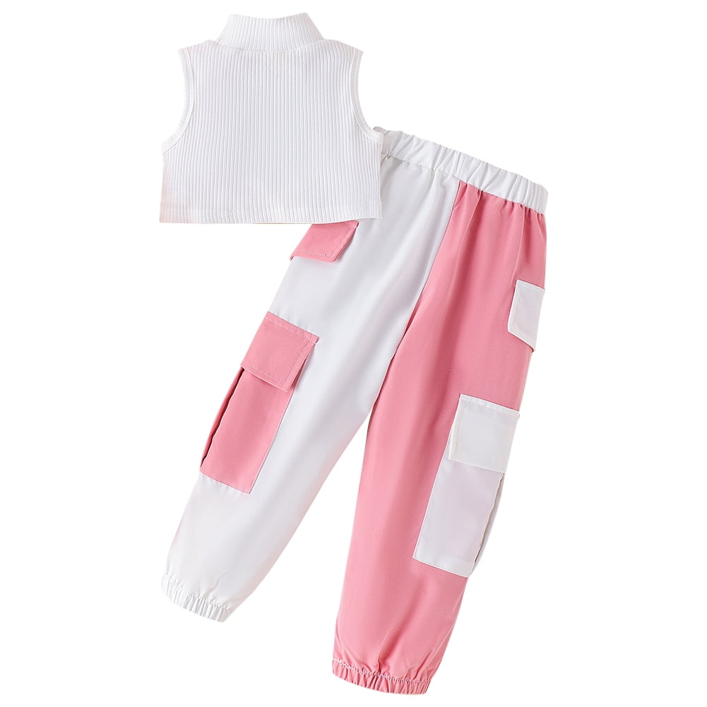 Barielle 10011 Three Piece/Two Piece Hip Hop Outfit Kids Hoodie Mesh Sleeve Crop Top Cargo Trousers Chain Design Crop Top Hoodie Crop Pants with Chain Design Tummy Free Hoodie Dance Outfit 134-176