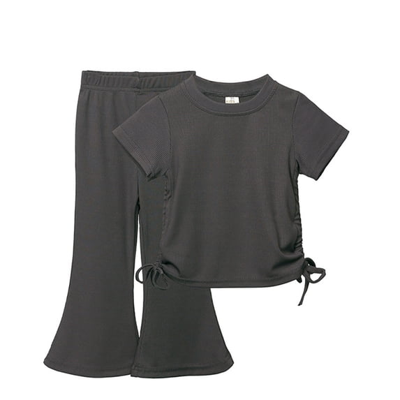 Girls 2 Piece Outfits Set Short Sleeve Round Neck Top Flare Pants Sizes 7-8 Years