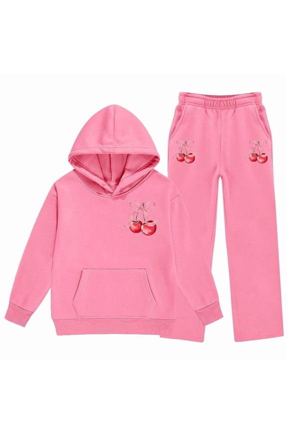 Girls 2 Piece Outfits Set Sweatsuit Cherry Print Sweatshirts and Jogging Sweatpants 2 13 Years Clothes