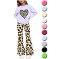 thumbnail image 1 of Girls 2 Piece Outfits Sets Crew Neck Long‑Sleeve Top & Elastic Waist Slight Flare Pants for 5‑15 Years Old, 1 of 7