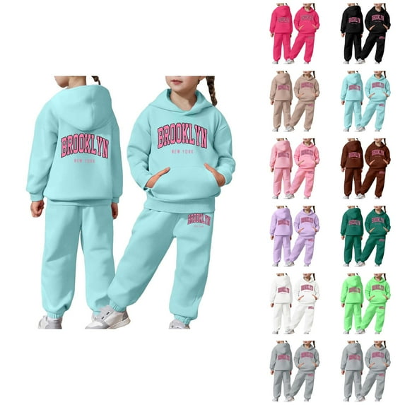 Girls 2 Piece Outfits Sets for Girls Child Toddler Boys Girls Long Sleeve Solid Warm Hoodie Pullover Tops Pants Kids Outfits Sweat Suit