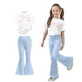 thumbnail image 1 of Girls 2 Piece Outfits Short Sleeve Bow T-Shirt Top and Flared Pants Sets Girls Spring Outfits Girls Sets Size 5-6 Years, 1 of 5
