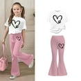 thumbnail image 1 of Girls 2 Piece Outfits Short Sleeve Heart T-Shirt Top and Flared Pants Set Spring Clothes Back to School Outfits for Girls 8-9 Years, 1 of 3
