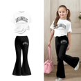 thumbnail image 1 of Girls 2 Piece Outfits Short Sleeve Letter Print T-Shirt Top and Flared Pants Sets Girl Spring Clothes Girl Size 8-9 Years Clothes, 1 of 5