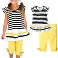 thumbnail image 1 of Girls 2 Piece Outfits Short Sleeve Striped Ruffle Top and Solid Pants with Bows Sizes 2 Years, 1 of 4