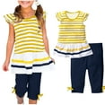 thumbnail image 1 of Girls 2 Piece Outfits Short Sleeve Striped Ruffle Top and Solid Pants with Bows Sizes 7 Years, 1 of 4