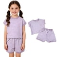 thumbnail image 1 of Girls 2 Piece Outfits Short Sleeve Striped T Shirt Top and Shorts Sets Girls Summer Outfits Preppy Clothes for Girls 7-8 Years, 1 of 5
