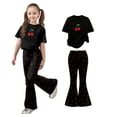 thumbnail image 1 of Girls 2 Piece Outfits Short Sleeve T-Shirt Top and Flared Pants Sets Summer Outfits Back to School Clothes 8-9 Years, 1 of 6