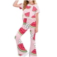 thumbnail image 1 of Girls 2 Piece Outfits Short Sleeve Top with Flared Pants Set Summer Clothes for Tween Girls 7-14 Years Floral Print Toddler Jogger Pants Set, 1 of 8