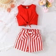 thumbnail image 1 of Girls 2 Piece Outfits Summer Clothes Ruffle Short Sleeve Shirts Top and Shorts Set with Pockets Red 5-6 Years, 1 of 6