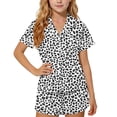 thumbnail image 1 of Girls 2 Piece Outfits Summer Lapel Printed Button Short Sleeve with Shorts Set Loungewear with Pockets Black 5-6Years, 1 of 7