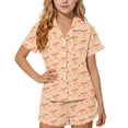thumbnail image 1 of Girls 2 Piece Outfits Summer Lapel Printed Button Short Sleeve with Shorts Set Loungewear with Pockets Orange 3-4Years, 1 of 7