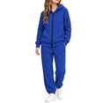thumbnail image 1 of Girls 2 Piece Outfits Sweatsuit Causal Zip Up Hoodie Sweatshirt Joggers Kids Clothes Fall Winter Y2k Tracksuit Outfits Royal Blue 7-8 Years, 1 of 7