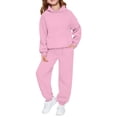 thumbnail image 1 of Girls 2 Piece Outfits Sweatsuit Kids Athletic Hooded Sweatshirt And Sweatpants Winter Casual Tracksuit Sets, Pink, 6-7 Years, 1 of 6
