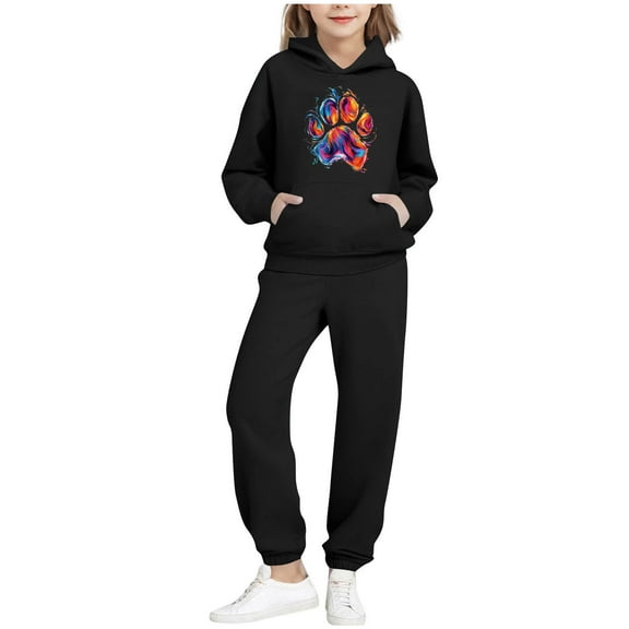 Girls 2 Piece Outfits Sweatsuit Long Sleeve Hoodie Sweatshirt and Sweatpant Kids Clothing Sets 2-14 Years