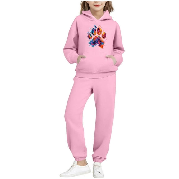 Girls 2 Piece Outfits Sweatsuit Long Sleeve Hoodie Sweatshirt and Sweatpant Kids Clothing Sets 2-14 Years