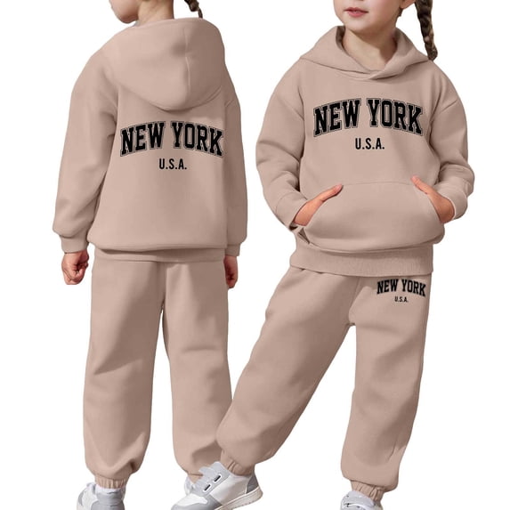 Girls 2 Piece Outfits Sweatsuit New York Letter Print Pullover Hoodie Sweatshirt Lounge Sets Jogger Sweatpants 4-5 Years