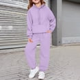 thumbnail image 1 of Girls 2 Piece Outfits Sweatsuit Oversized Long Sleeve Half Zip Sweatshirt and Jogger Pants Girls Clothes Fall Trendy Y2k Sweatsuit Set Light Purple 5-6 Years, 1 of 5