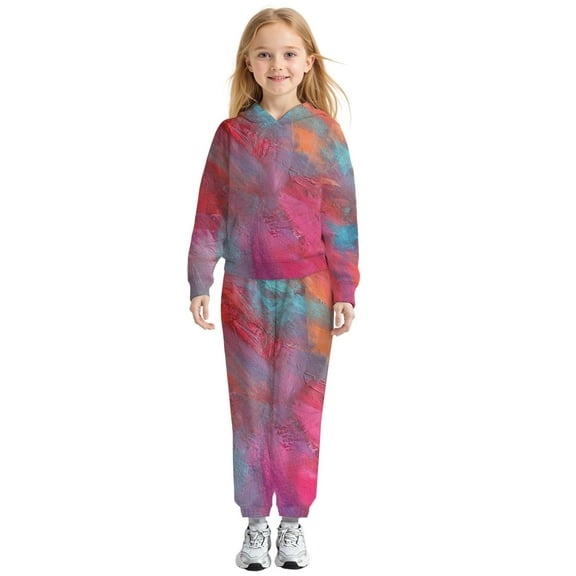 Girls 2 Piece Outfits Sweatsuit Set Long Sleeve Tie Dye Hoodies Pants Two Piece Casual Sweatshirt Outfits Set for Kids Clothes Girls Spring Fall Winter Clothes Size 3-4 Years