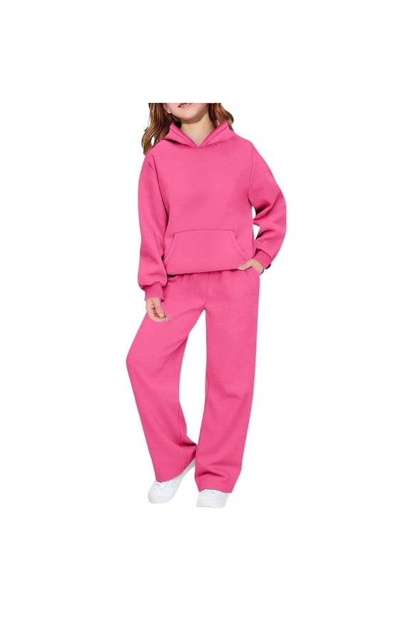 Girls 2 Piece Outfits Sweatsuits Sets Pocketed Long Sleeve Hooded Sweatshirt with Open Bottom Sweatpants Joggers Set