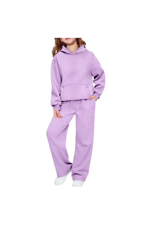 Girls 2 Piece Outfits Sweatsuits Sets Pocketed Long Sleeve Hooded Sweatshirt with Open Bottom Sweatpants Joggers Set