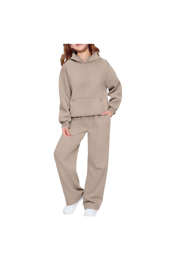 Girls 2 Piece Outfits Sweatsuits Sets Pocketed Long Sleeve Hooded Sweatshirt with Open Bottom Sweatpants Joggers Set