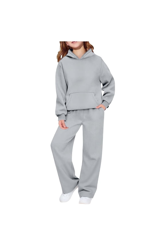 Girls 2 Piece Outfits Sweatsuits Sets Pocketed Long Sleeve Hooded Sweatshirt with Open Bottom Sweatpants Joggers Set