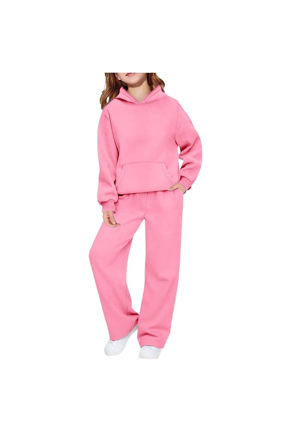 Girls 2 Piece Outfits Sweatsuits Sets Pocketed Long Sleeve Hooded Sweatshirt with Open Bottom Sweatpants Joggers Set